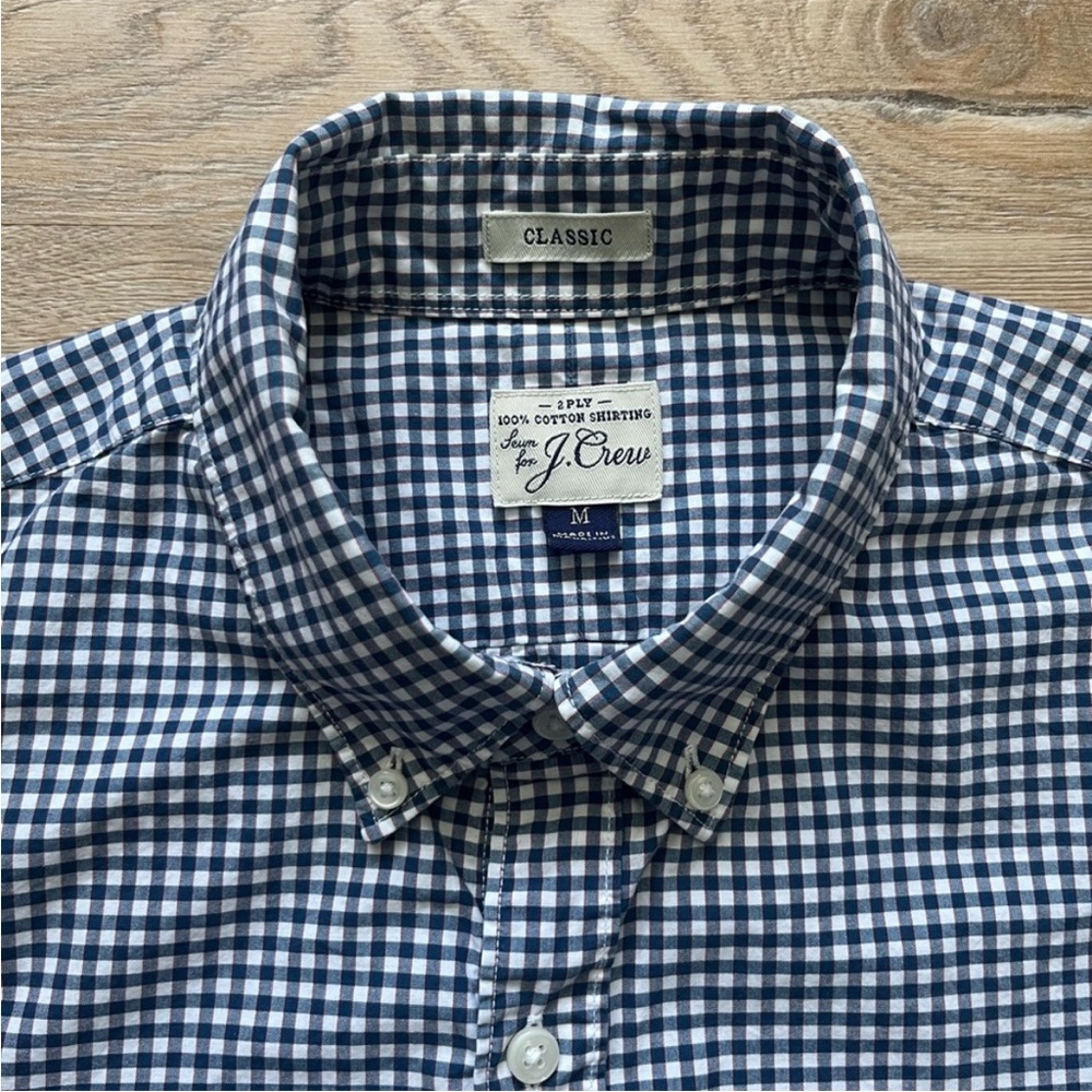 J. Crew Navy Checkered Casual Classic Fit Shirt - Picture 4 of 7
